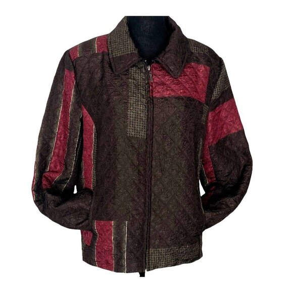 ERIN LONDON Women Quilted Patchwork Coat Size L Brown Full Zip Fall Autumn - Picture 1 of 11